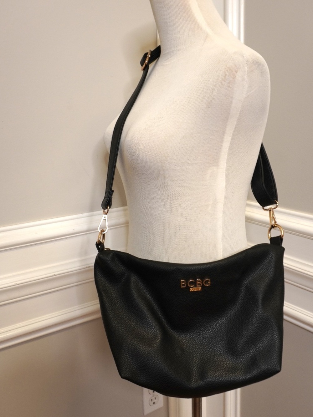 BCBG Paris Black Pebbled Faux Leather Crossbody Purse Handbag